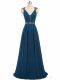 V-neck Cap Sleeves Chiffon Beading Lace Up