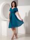 Best Empire Mother of Bride Dresses Teal V-neck Chiffon Short Sleeves Knee Length Zipper