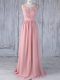 Empire Court Dresses for Sweet 16 Pink Scoop Chiffon Sleeveless Floor Length Criss Cross