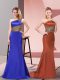 Stylish Royal Blue Elastic Woven Satin Side Zipper Dress for Prom Sleeveless Floor Length Pattern