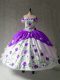 White And Purple Cap Sleeves Organza and Taffeta Lace Up Ball Gown Prom Dress for Military Ball and Sweet 16 and Quinceanera