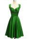 Green Taffeta Lace Up Straps Sleeveless Knee Length Wedding Guest Dresses Ruching