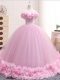 Ideal Tulle Off The Shoulder Sleeveless Brush Train Lace Up Hand Made Flower 15 Quinceanera Dress in Baby Pink