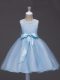 Perfect Lace and Belt Kids Formal Wear Light Blue Zipper Sleeveless Knee Length