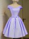 Shining Lavender A-line Belt Dama Dress Lace Up Taffeta Cap Sleeves Knee Length