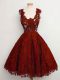Low Price Knee Length Rust Red Bridesmaids Dress Straps Sleeveless Lace Up