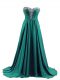 Excellent Turquoise Homecoming Dresses Elastic Woven Satin Brush Train Sleeveless Beading
