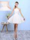Great White Chiffon Lace Up Dama Dress for Quinceanera Sleeveless Mini Length Lace and Appliques