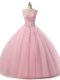 Scoop Sleeveless Lace Up Sweet 16 Dresses Baby Pink Tulle
