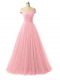 Baby Pink Sleeveless Floor Length Ruching Lace Up