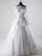 New Arrival White Zipper Wedding Gowns Lace and Belt Long Sleeves Brush Train