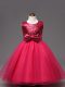 High End Hot Pink Ball Gowns Sequins and Bowknot Teens Party Dress Zipper Organza Sleeveless Tea Length