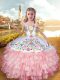 New Style Baby Pink Straps Lace Up Embroidery and Ruffled Layers Pageant Gowns For Girls Sleeveless
