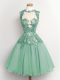 Knee Length Light Blue Court Dresses for Sweet 16 High-neck Sleeveless Lace Up