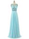 Aqua Blue Empire Beading Prom Gown Zipper Chiffon Sleeveless Floor Length