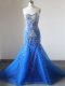 Discount Sweetheart Sleeveless Brush Train Zipper Evening Dresses Royal Blue Tulle