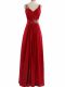 Red V-neck Neckline Beading and Ruching Evening Dresses Sleeveless Zipper