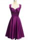 Modern Straps Sleeveless Wedding Guest Dresses Knee Length Ruching Purple Taffeta