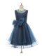 Navy Blue Zipper Scoop Beading and Bowknot Toddler Flower Girl Dress Tulle Sleeveless