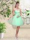 Apple Green A-line Tulle Sweetheart Sleeveless Lace and Belt Knee Length Lace Up Wedding Guest Dresses