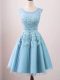 Elegant Aqua Blue A-line Lace Dama Dress Zipper Tulle Sleeveless Knee Length