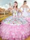 Stunning Floor Length Ball Gowns Sleeveless Rose Pink 15 Quinceanera Dress Lace Up