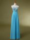 Fantastic Sleeveless Floor Length Beading and Ruching Lace Up Homecoming Dress Online with Baby Blue