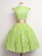 Knee Length Yellow Green Quinceanera Dama Dress Lace Cap Sleeves Belt
