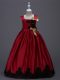 Amazing Wine Red Zipper Little Girl Pageant Gowns Appliques and Bowknot Sleeveless Floor Length