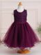 Burgundy Tulle Zipper Kids Formal Wear Sleeveless Knee Length Appliques