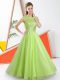 Bateau Sleeveless Quinceanera Court of Honor Dress Floor Length Beading and Lace Yellow Green Tulle