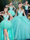 Tulle Sleeveless Floor Length Quinceanera Dress and Beading and Pick Ups