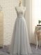 Fabulous Grey Empire Lace Court Dresses for Sweet 16 Zipper Tulle Sleeveless Floor Length