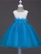 Baby Blue Zipper Scoop Lace and Hand Made Flower Party Dresses Tulle Sleeveless