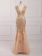 Chic Champagne Cap Sleeves Beading Backless Dress for Prom