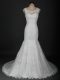 Sleeveless Brush Train Clasp Handle Beading and Lace Wedding Dress
