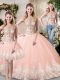 New Arrival Peach High-neck Backless Beading and Lace and Appliques Ball Gown Prom Dress Sleeveless