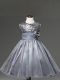 Trendy Knee Length Silver Party Dress for Toddlers Tulle Sleeveless Sequins and Hand Made Flower
