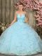 Great Floor Length Ball Gowns Sleeveless Aqua Blue Quinceanera Dresses Lace Up