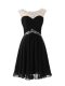 Wonderful Black A-line Chiffon Scoop Cap Sleeves Beading Knee Length Zipper Prom Dress