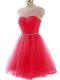 Classical Coral Red Sleeveless Beading and Ruching Mini Length Prom Gown