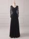 Affordable Empire Mother Dresses Black V-neck Chiffon Long Sleeves Floor Length Zipper