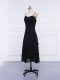 Tea Length Zipper Mother Dresses Black for Prom and Party and Beach with Lace and Appliques