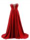 Red Sleeveless Brush Train Beading Red Carpet Prom Dress