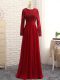Long Sleeves Floor Length Lace and Appliques Zipper Mother of Bride Dresses with Wine Red