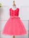 Hot Pink Ball Gowns Tulle Scoop Sleeveless Bowknot Knee Length Lace Up Toddler Flower Girl Dress