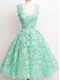Best Selling Apple Green A-line Straps Sleeveless Lace Knee Length Zipper Lace Quinceanera Court of Honor Dress