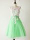 Inexpensive Apple Green A-line Lace Bridesmaid Dresses Lace Up Tulle Sleeveless Knee Length