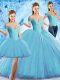 Fabulous Baby Blue Sleeveless Sweep Train Beading Quinceanera Dress