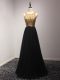 Black Scoop Neckline Beading and Lace and Appliques Prom Gown Sleeveless Lace Up